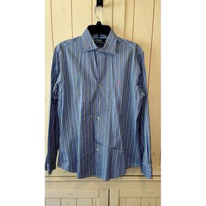 Polo Ralph Lauren Stanton Striped Dress Shirt Button Down Blue Size M